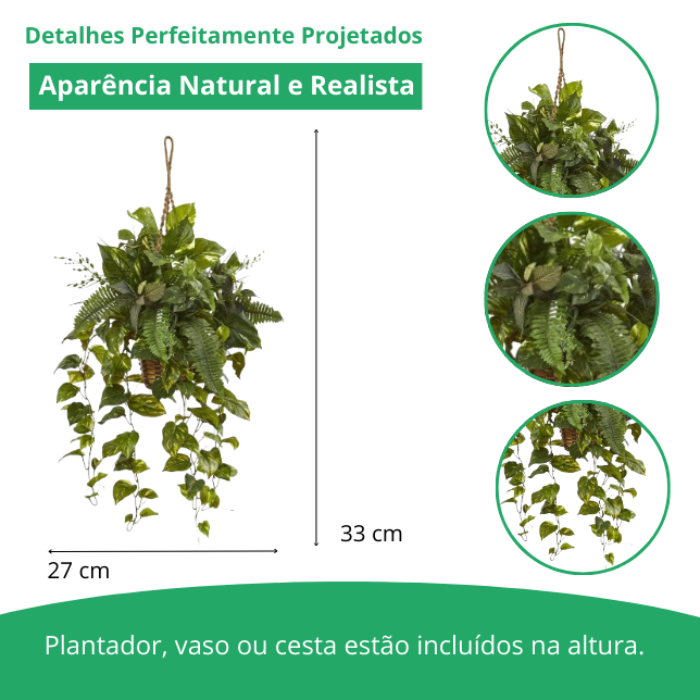 Cesta suspensa misto samambaias Artificial