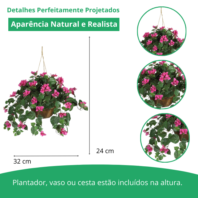 Cesta suspensa de buganvílias, planta de seda Artificial